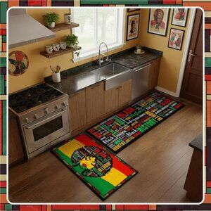 2 Pcs Black History Month Kitchen Rugs and Mats Set Non Slip Door Mat